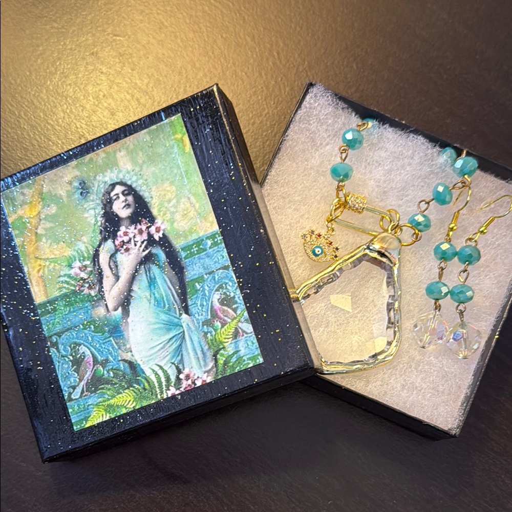 🌹Stunning Gold/Turquoise Crystal Jewelry Set 🪬